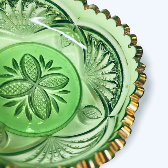 RARE Heisey Glass Emerald Green Pineapple and Fan Gold Bowls EAPG 1898 Set of 3 - Picture 8 of 10